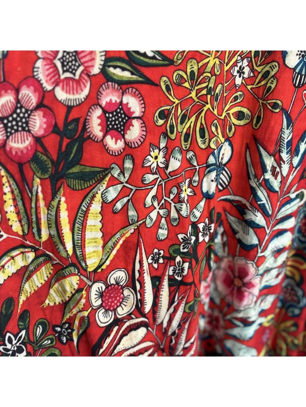 Soft Surroundings | Sleeveless V Neck Maxi Dress Red Yellow Tropical Floral 1X - Picture 8 of 9
